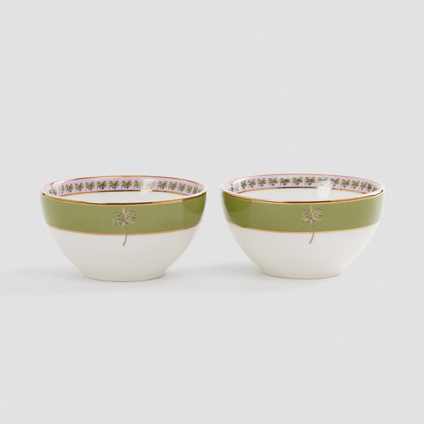 Set of 2 Pink & Green Palmera Print Bowls