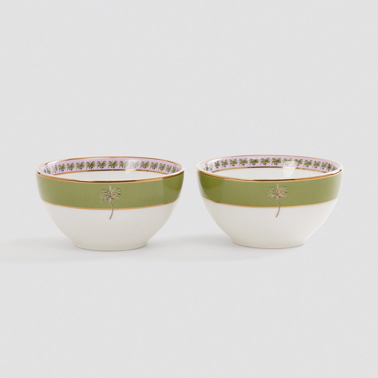 Set of 2 Pink & Green Palmera Print Bowls