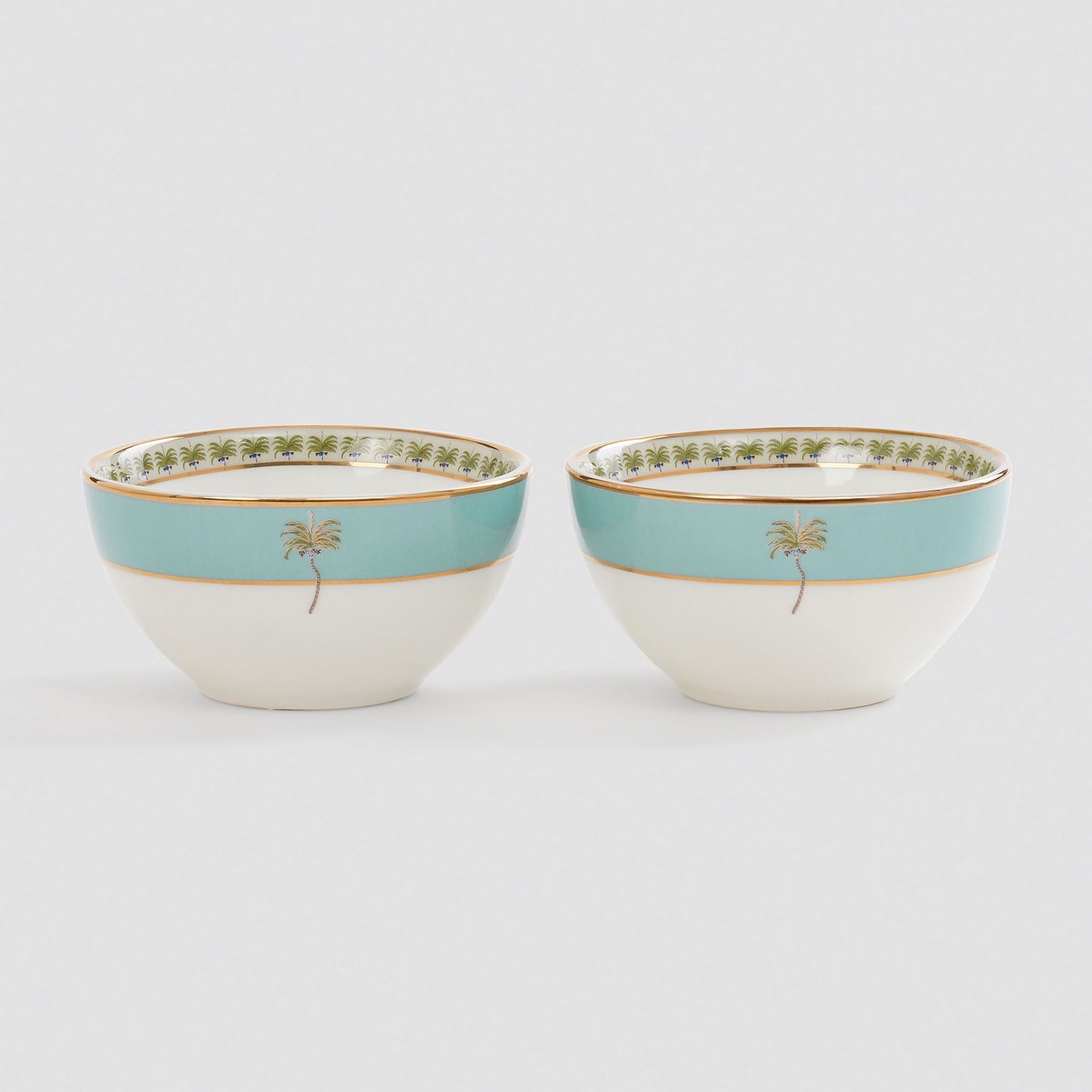 Set of 2 Blue Palmetto Print Porcelain Bowls