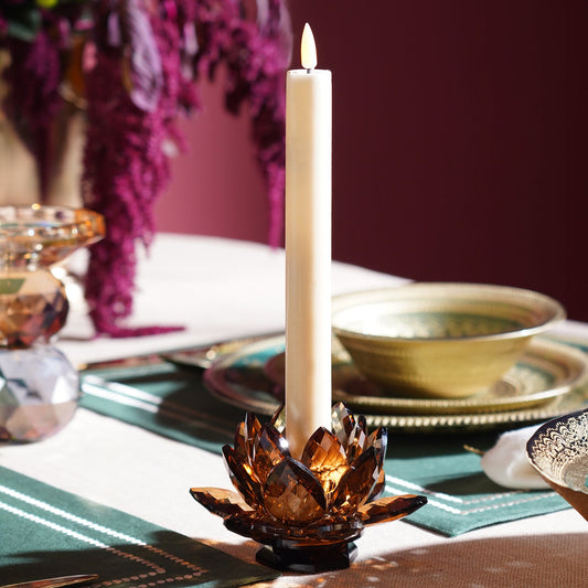 Amber Lotus Shaped Crystal Candle Holder