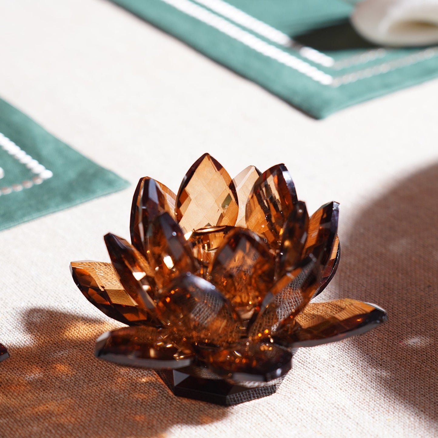 Amber Lotus Shaped Crystal Candle Holder