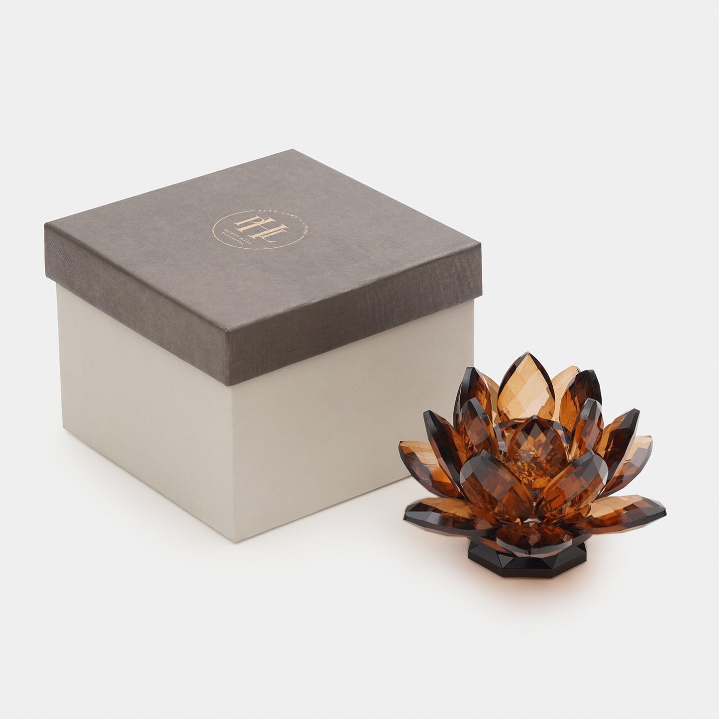 Amber Lotus Shaped Crystal Candle Holder