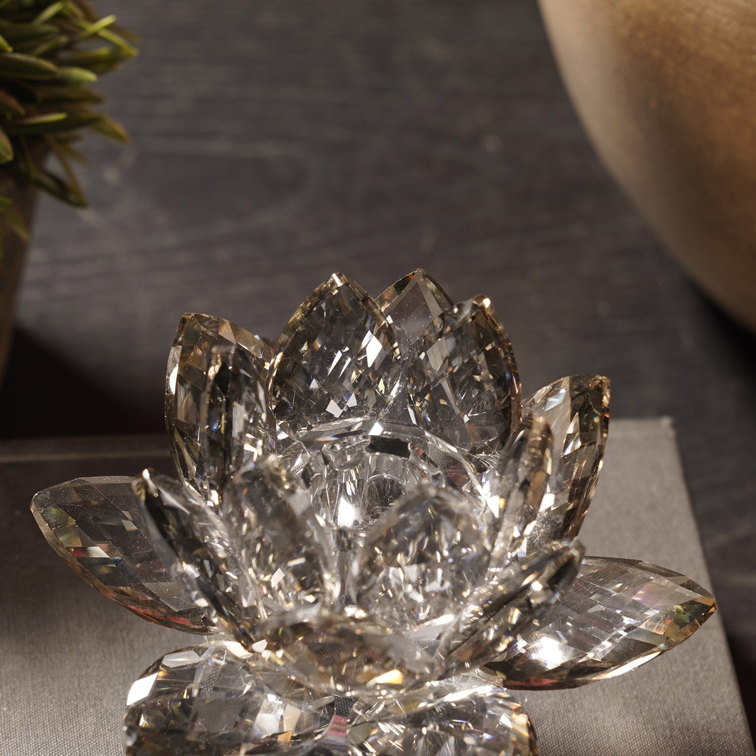 Clear Crystal Lotus Shaped Candle Holder