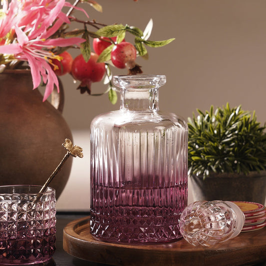 Pink Ombre Ribbed Glass Whiskey Decanter