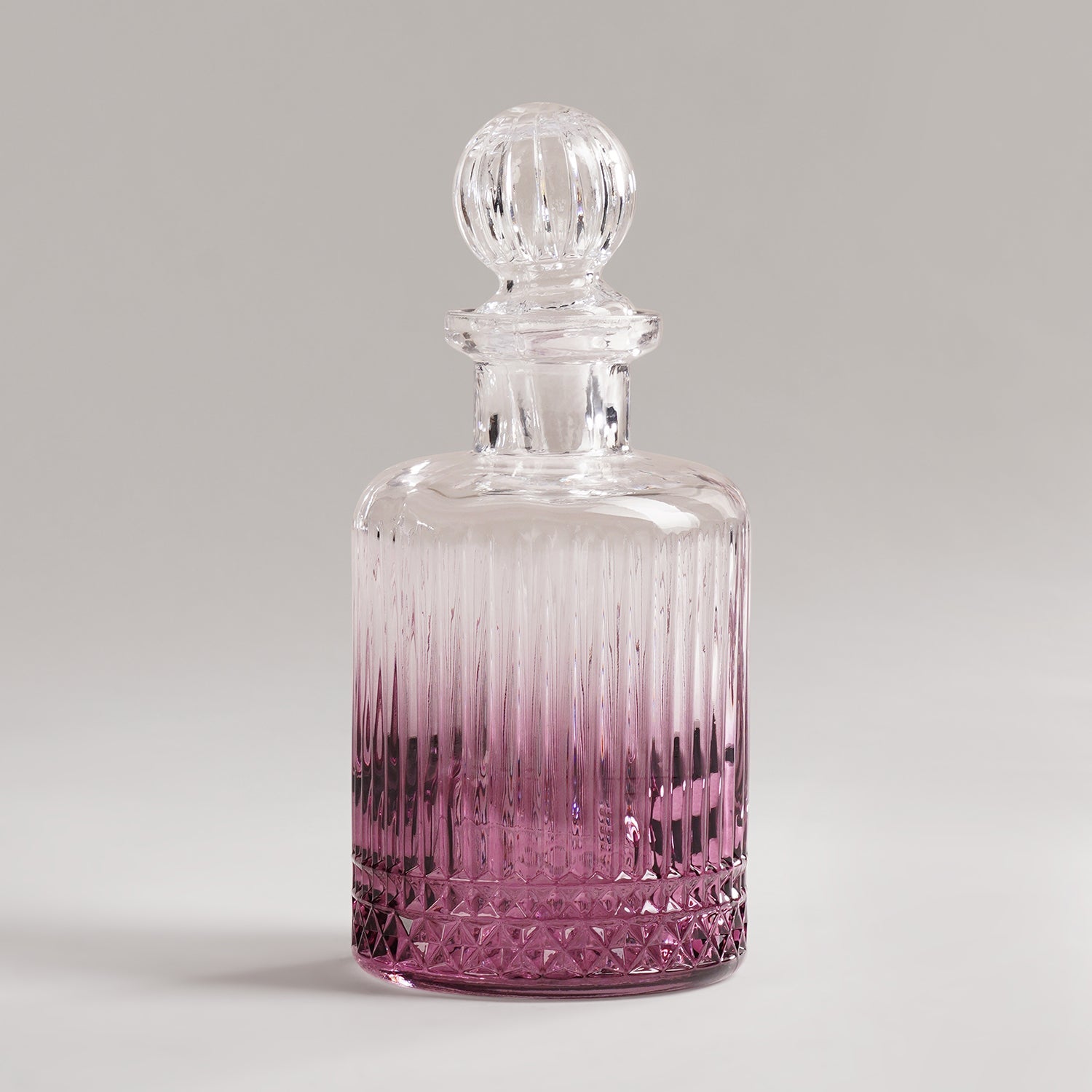 Pink Ombre Ribbed Glass Whiskey Decanter
