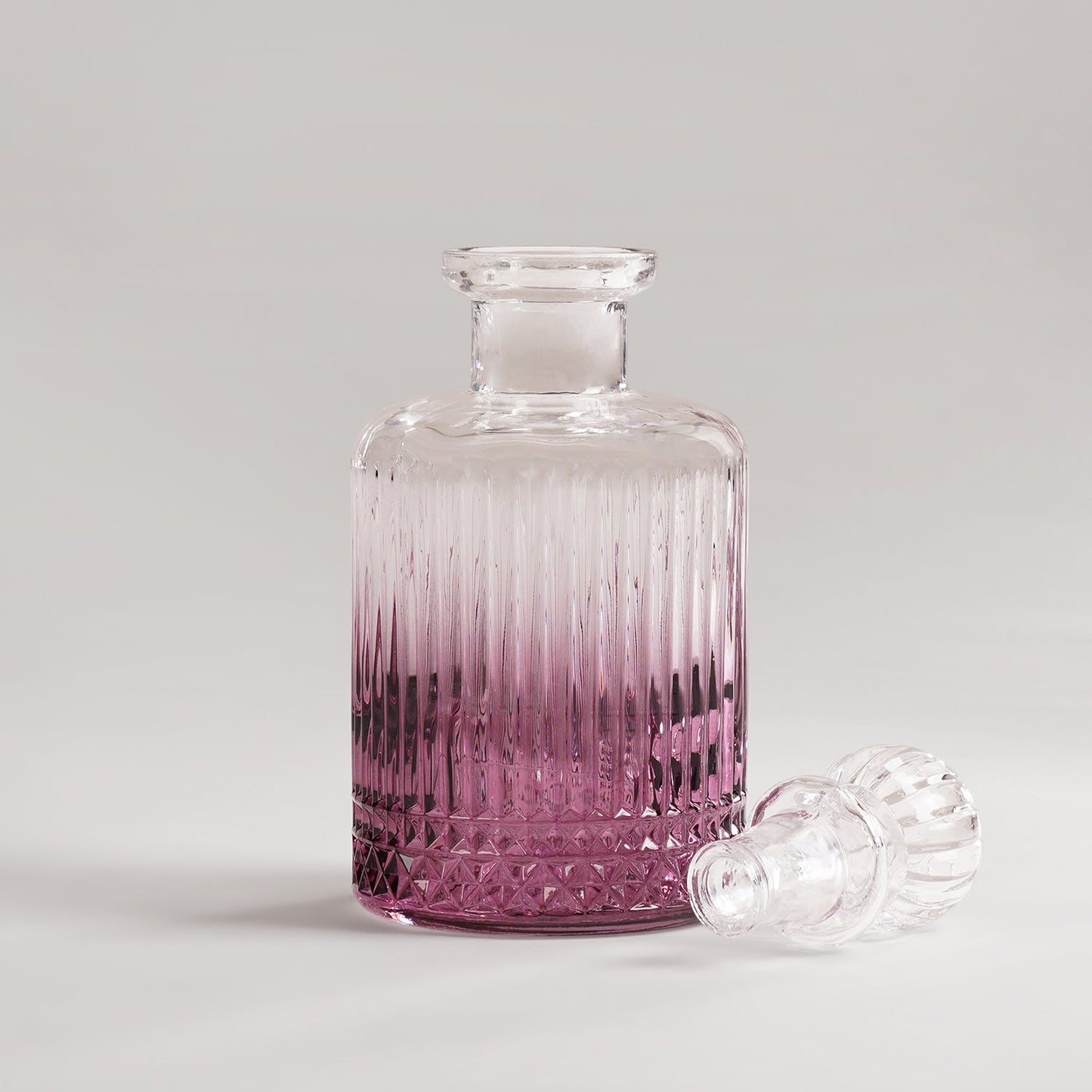 Pink Ombre Ribbed Glass Whiskey Decanter