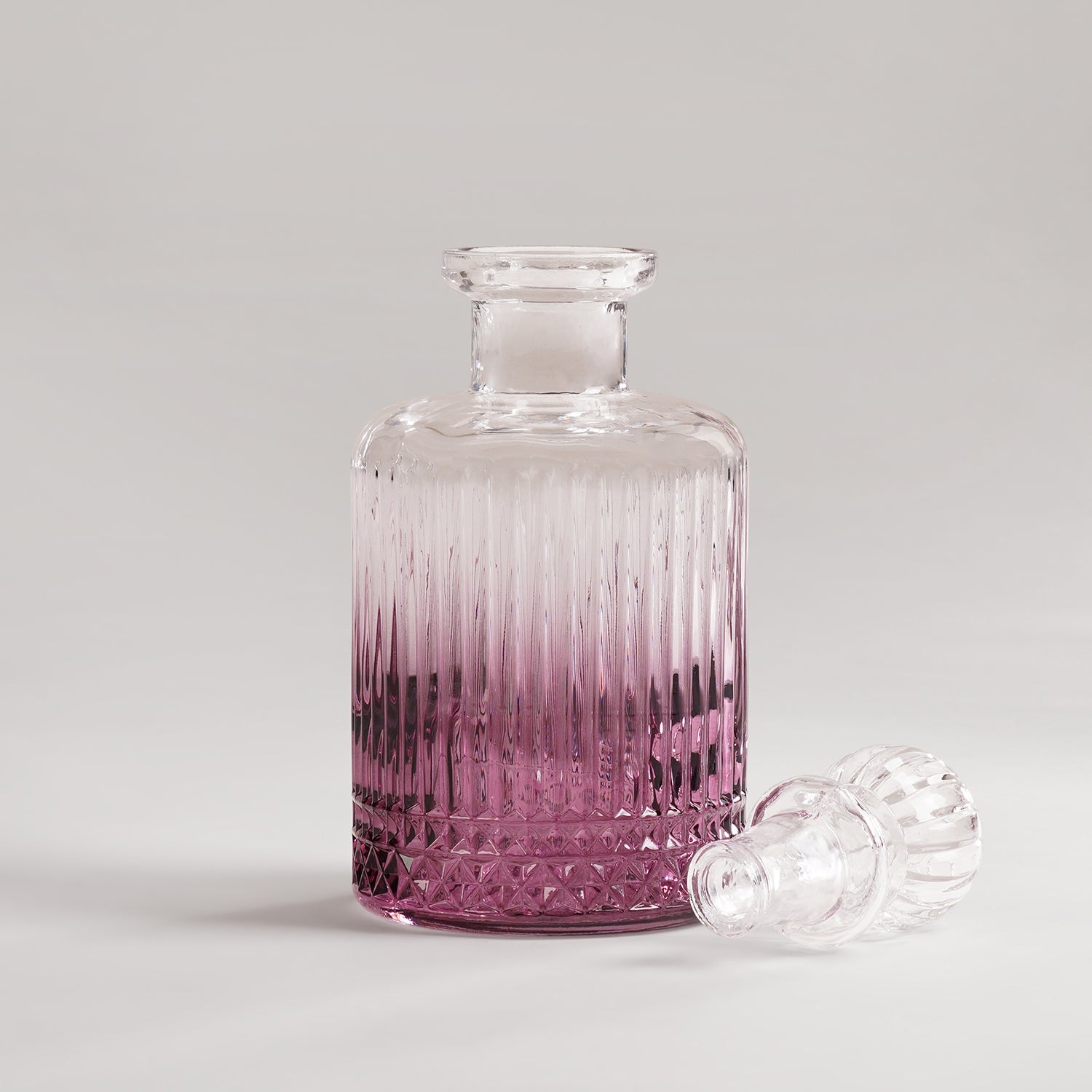 Pink Ombre Ribbed Glass Whiskey Decanter
