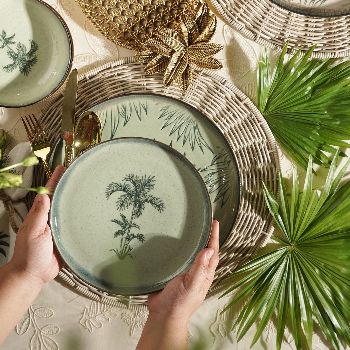 Ivory Ceramic Printed Dessert Plate