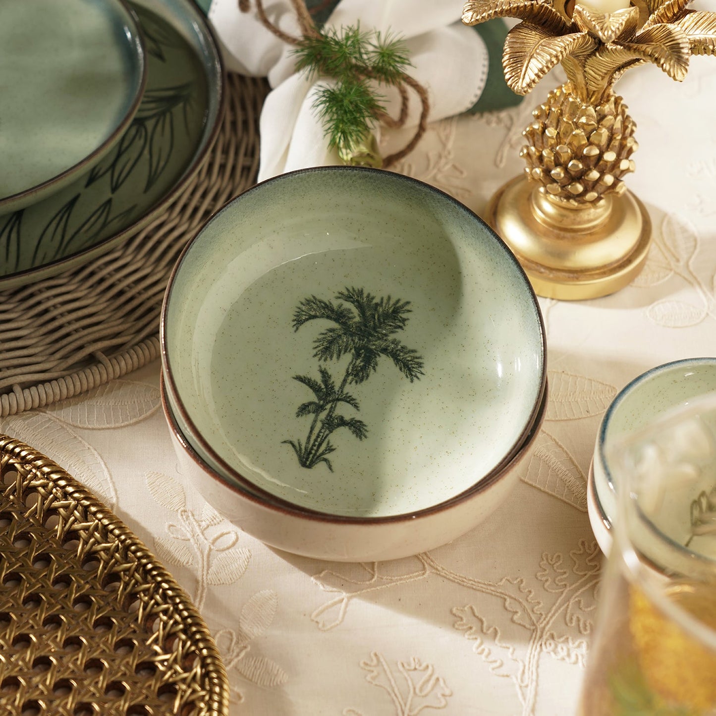 Ivory Ceramic Printed Serving Bowl