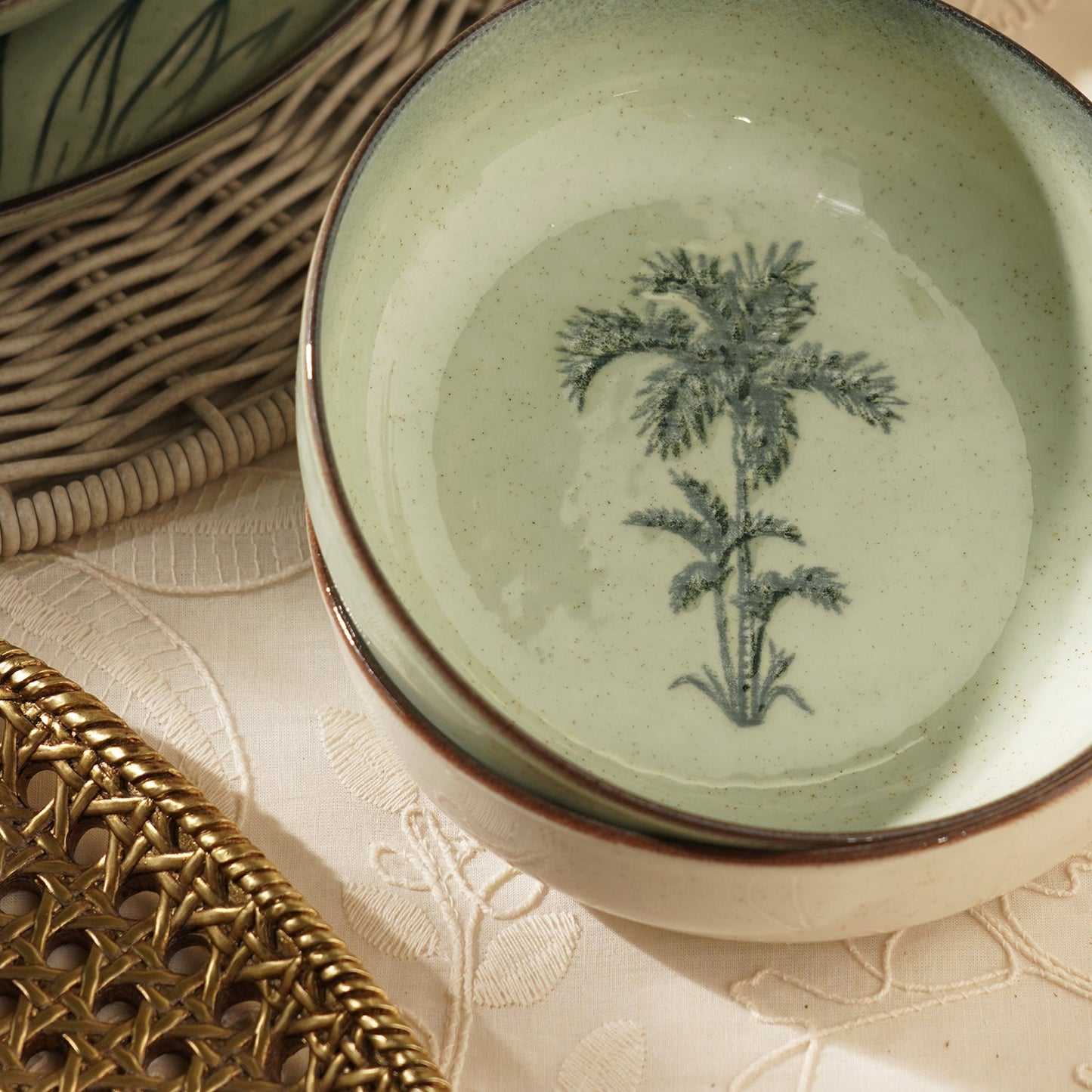 Ivory Ceramic Printed Serving Bowl