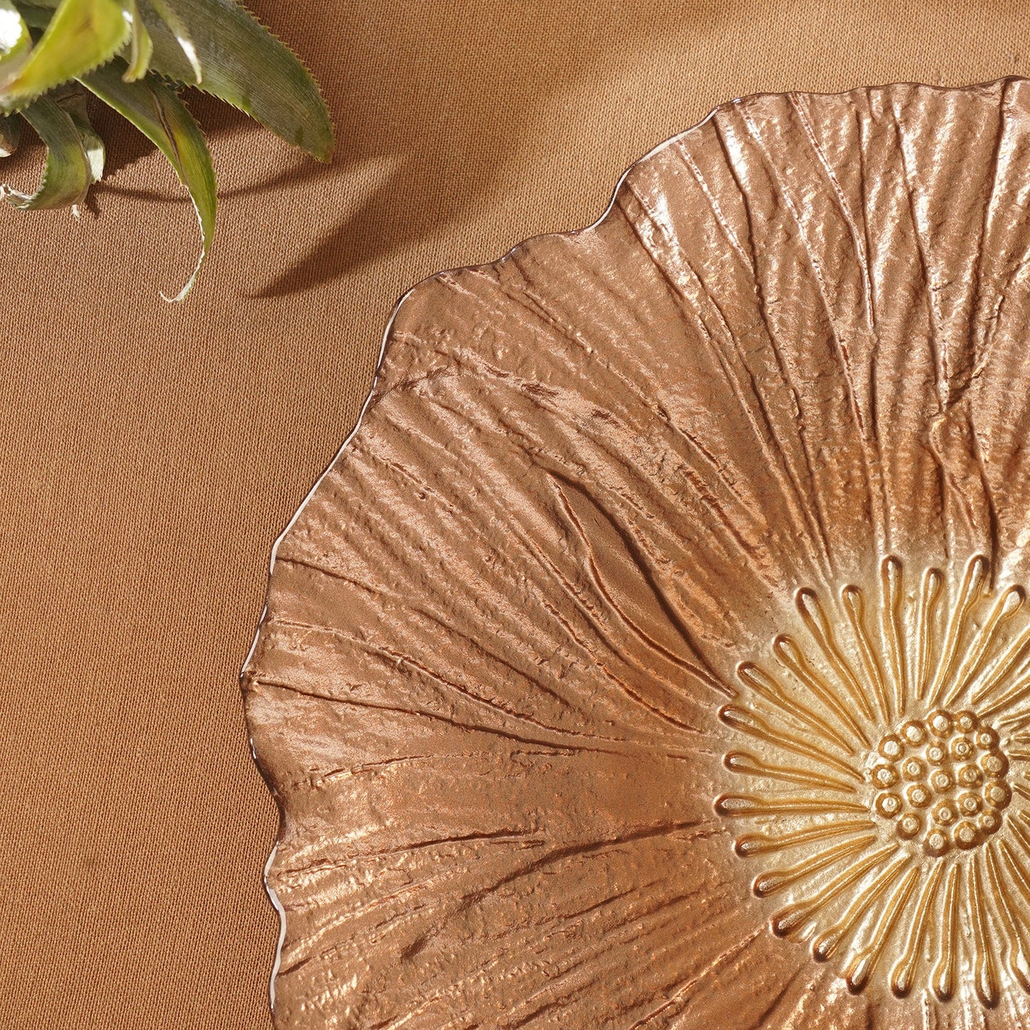 Set of 2 Copper Gold Flower Shaped Dinner Plates