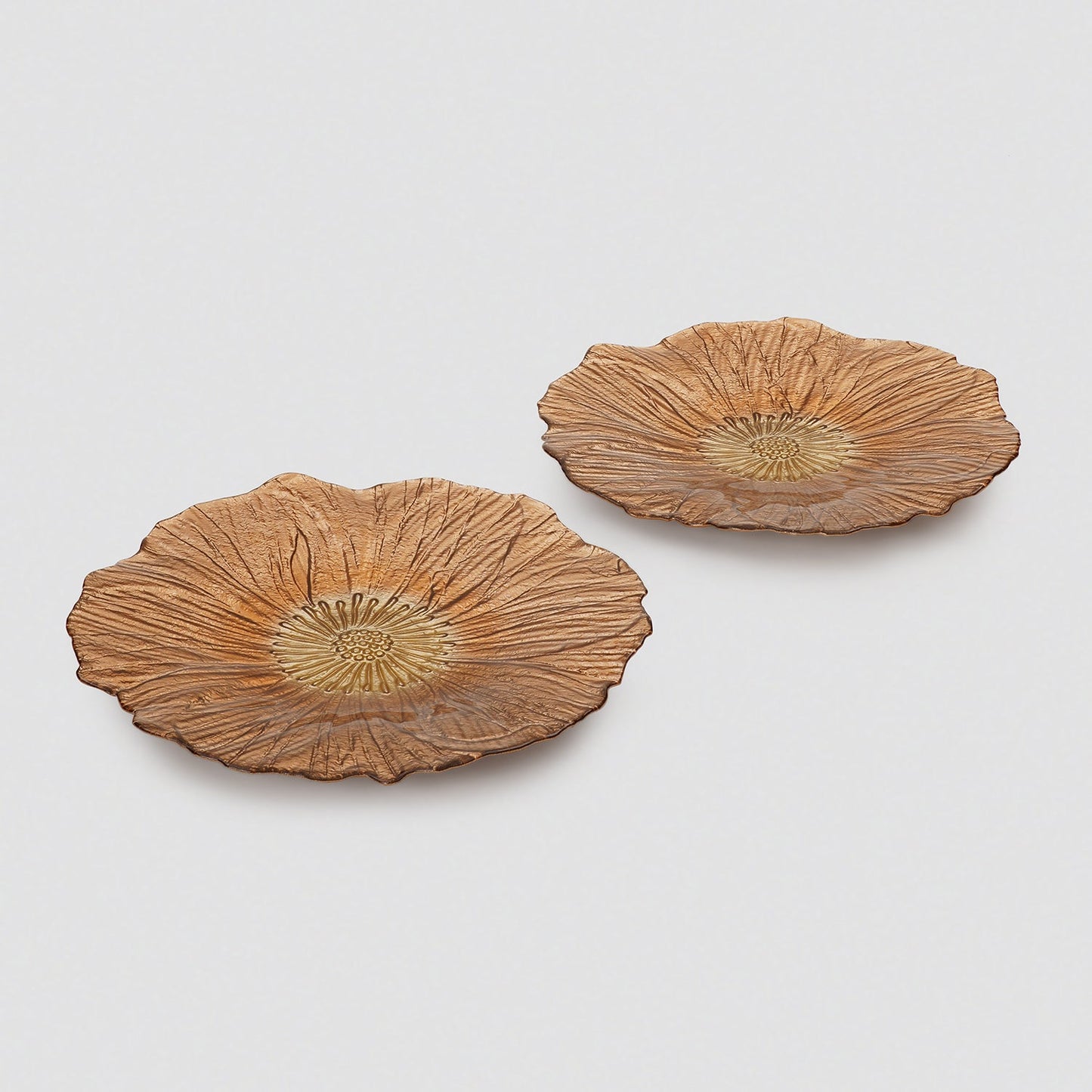 Set of 2 Copper Gold Flower Shaped Dinner Plates