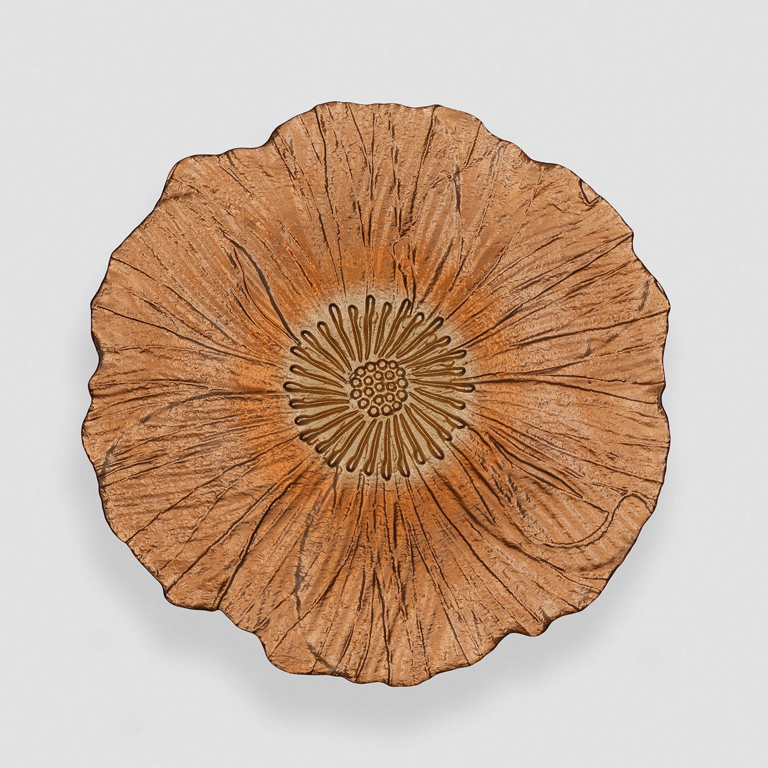 Set of 2 Copper Gold Flower Shaped Dinner Plates