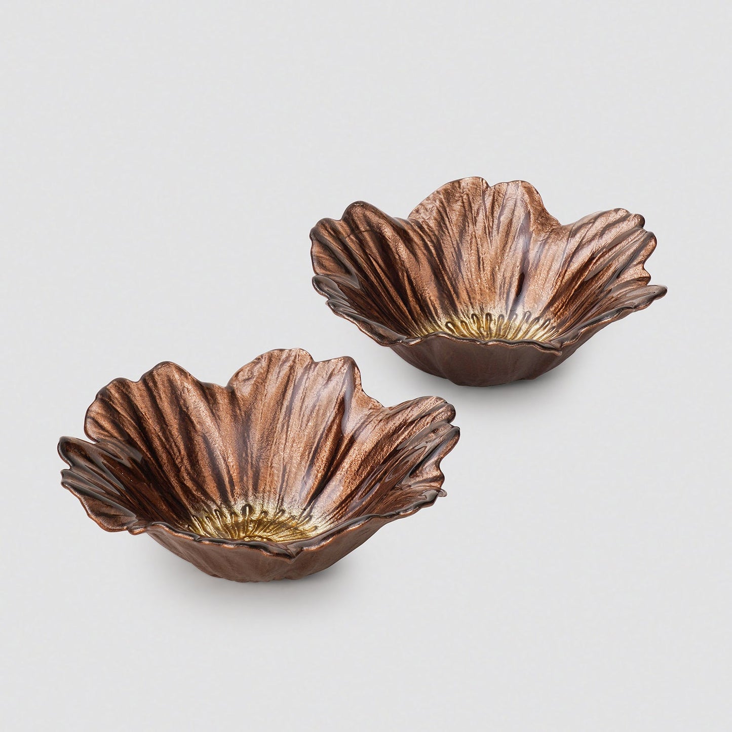 Set of 2 Bronze Gold Flower Shaped Small Bowls