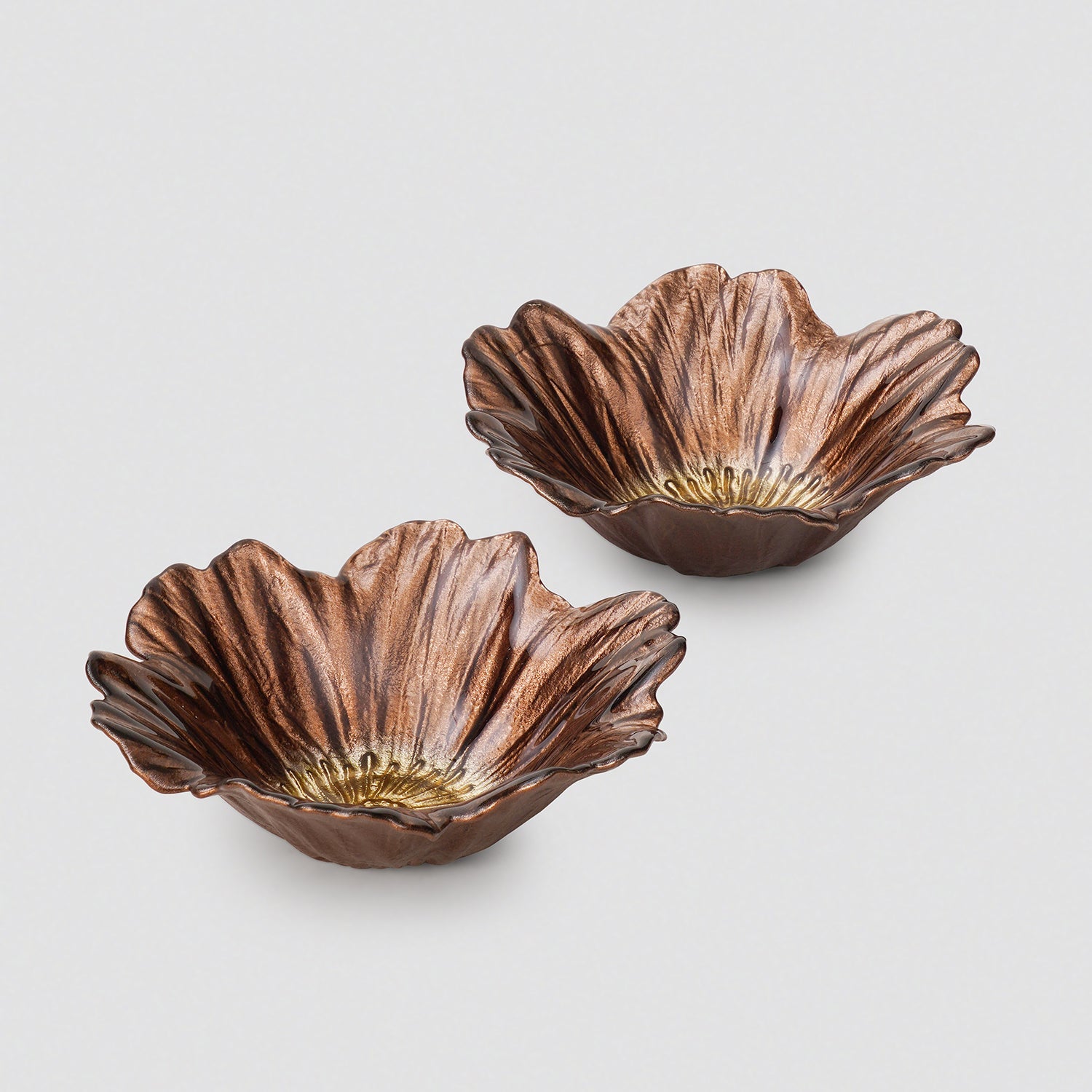 Set of 2 Bronze Gold Flower Shaped Small Bowls