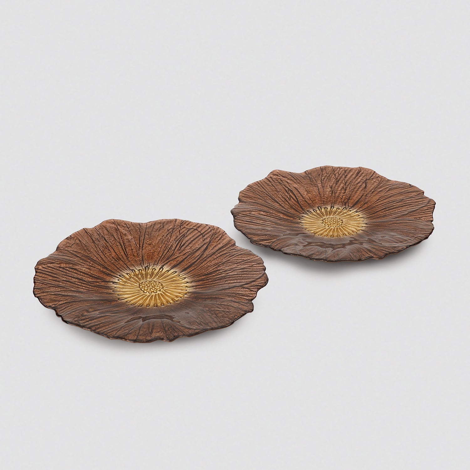 Set of 2 Bronze Gold Flower Shaped Dinner Plates