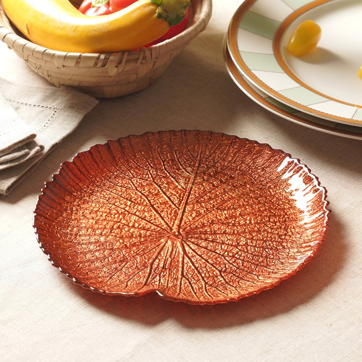 Dark Red Lotus Leaf Decorative Platter - Small
