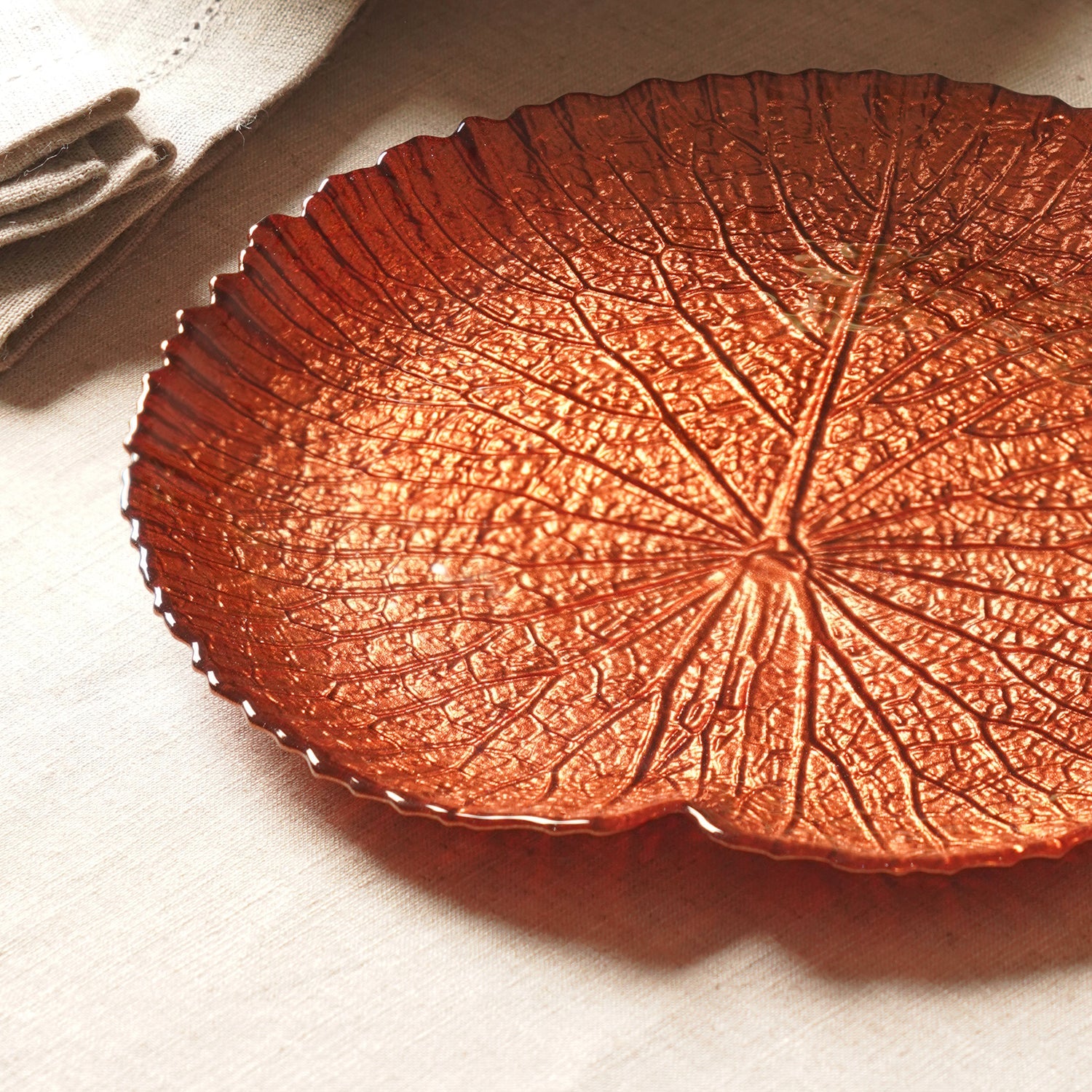 Dark Red Lotus Leaf Decorative Platter - Small