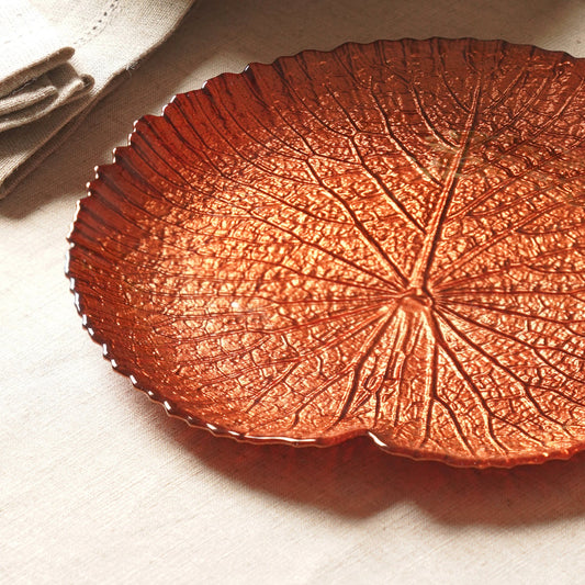 Dark Red Lotus Leaf Decorative Platter - Small
