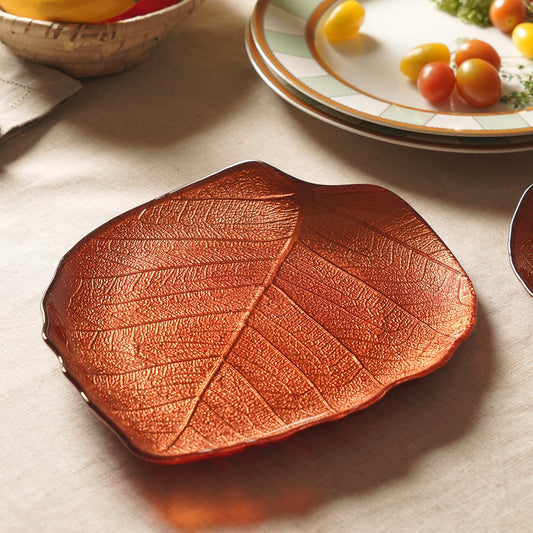 Dark Red Leaf Shaped Decorative Platter - Large