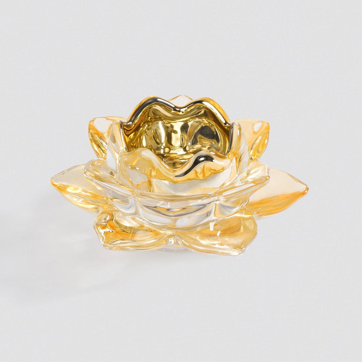 Set of 2 Light Green Glass Lotus Shaped Tealight Holders