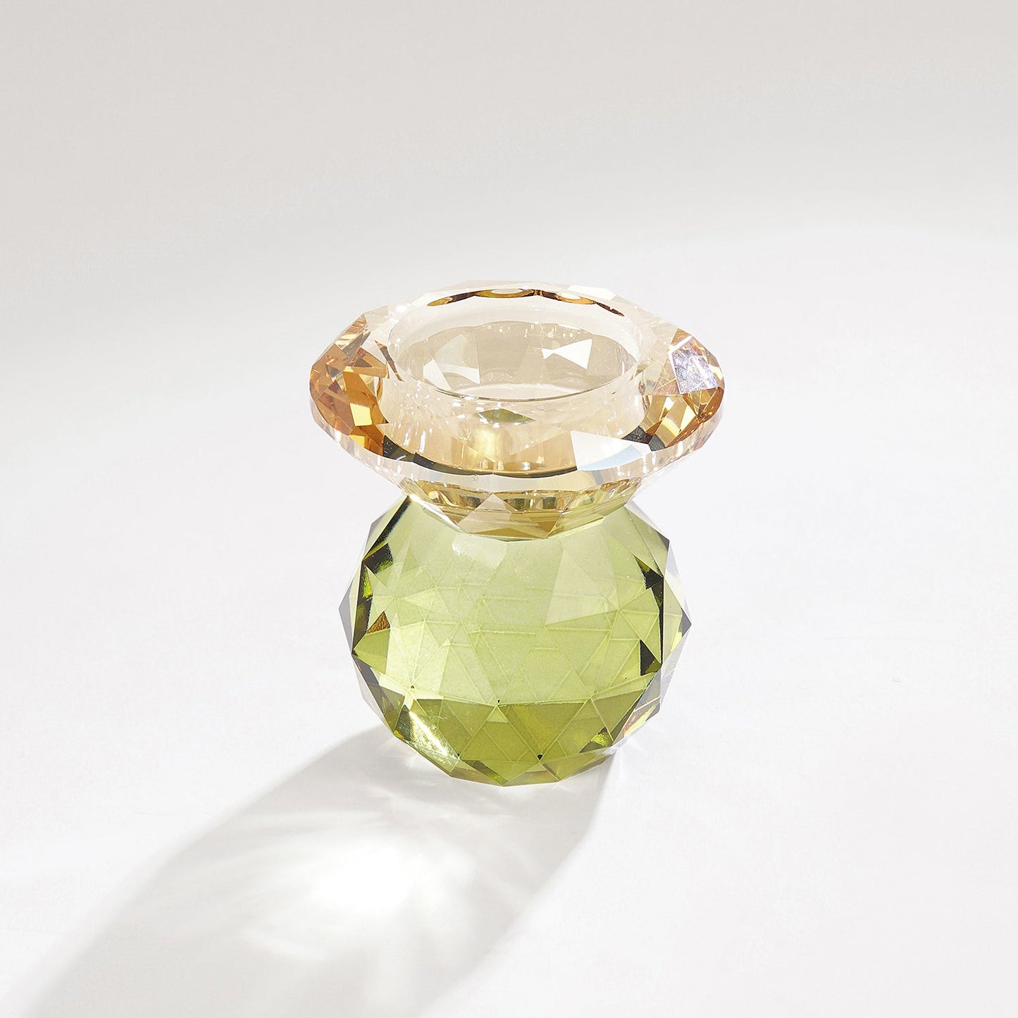 Amber & Green Cut Glass Crystal Candle Holder