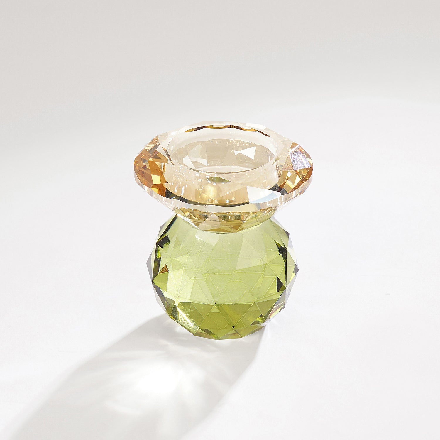 Amber & Green Cut Glass Crystal Candle Holder