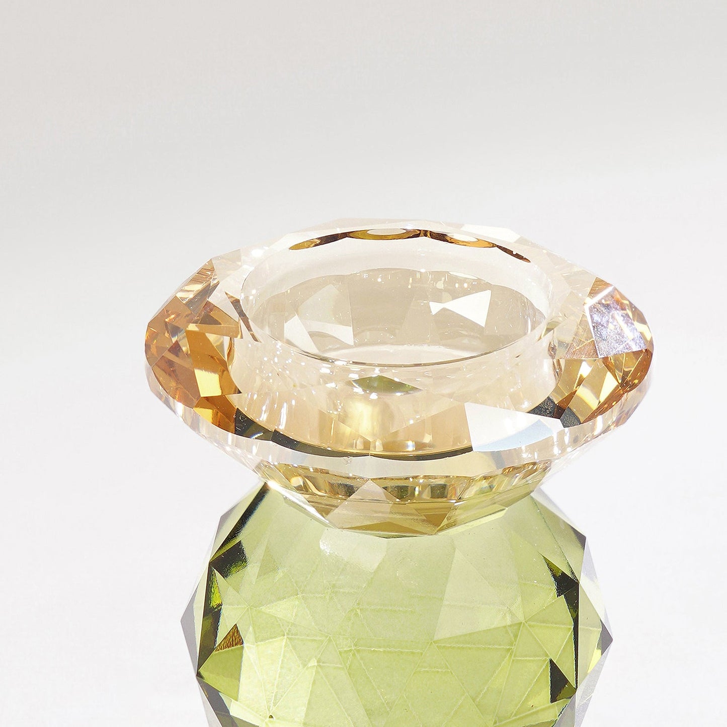 Amber & Green Cut Glass Crystal Candle Holder