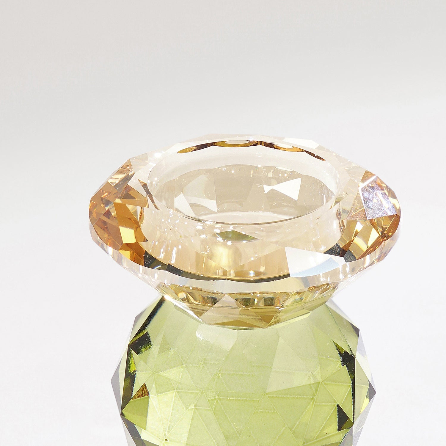 Amber & Green Cut Glass Crystal Candle Holder