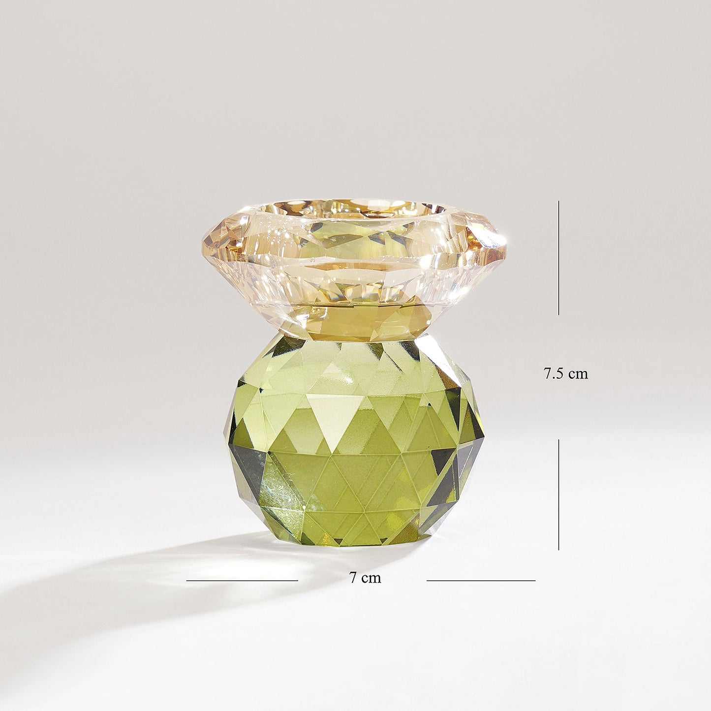 Amber & Green Cut Glass Crystal Candle Holder