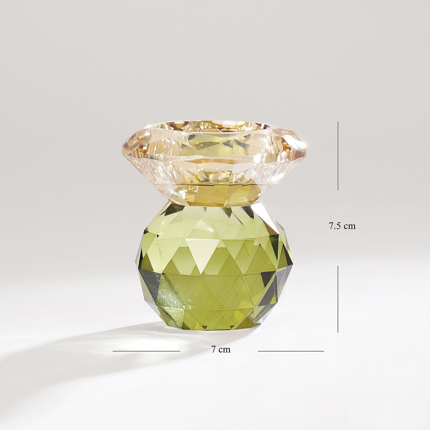 Amber & Green Cut Glass Crystal Candle Holder