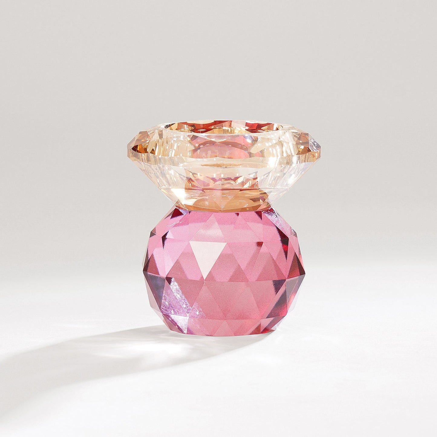 Amber & Pink Cut Glass Crystal Candle Holder