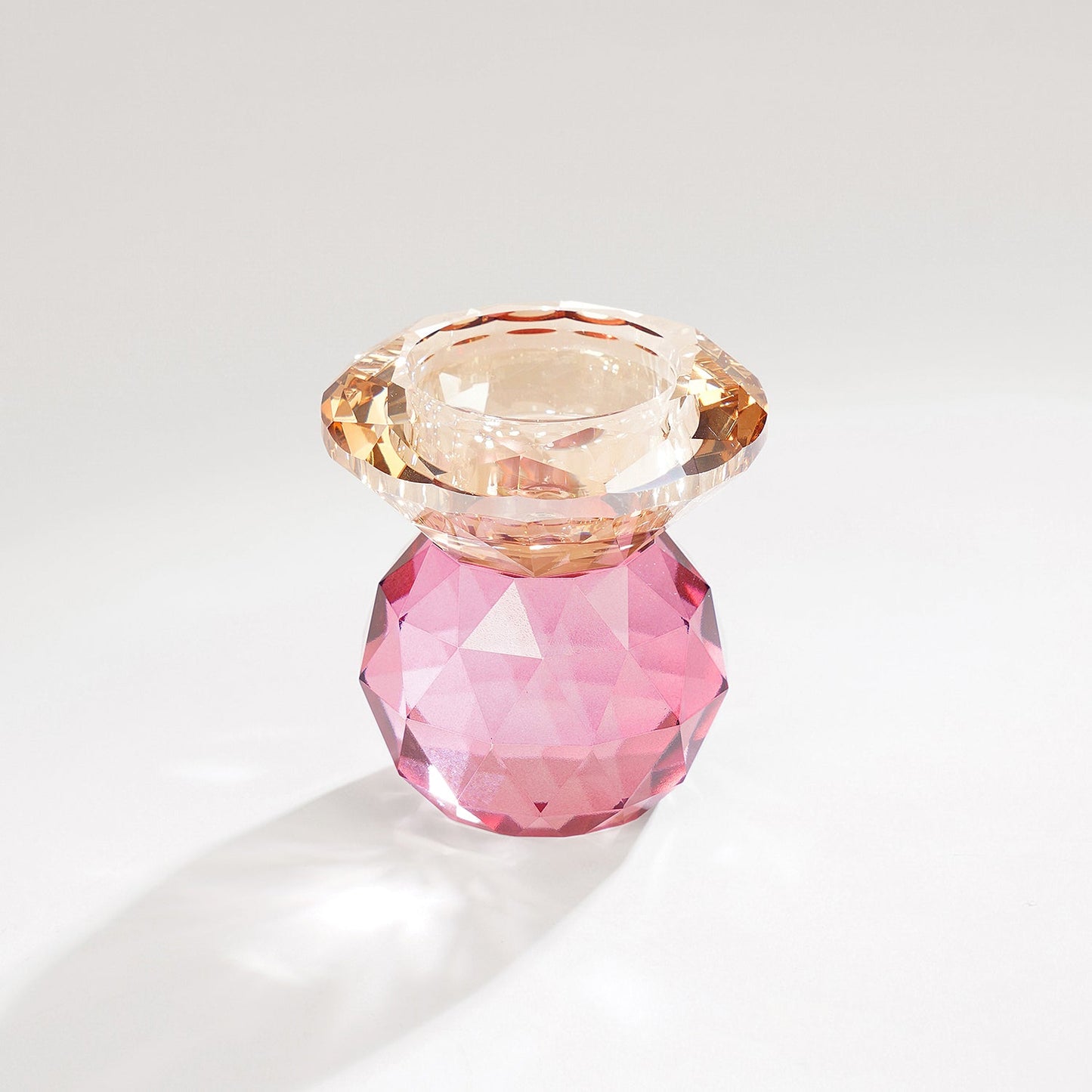 Amber & Pink Cut Glass Crystal Candle Holder