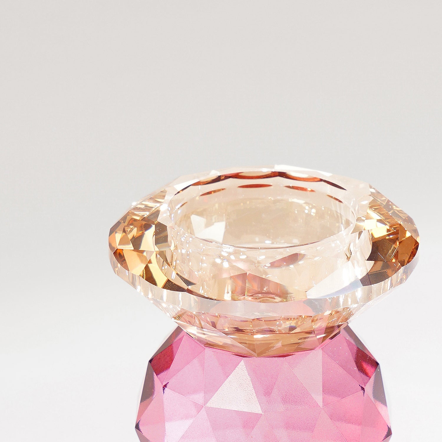 Amber & Pink Cut Glass Crystal Candle Holder