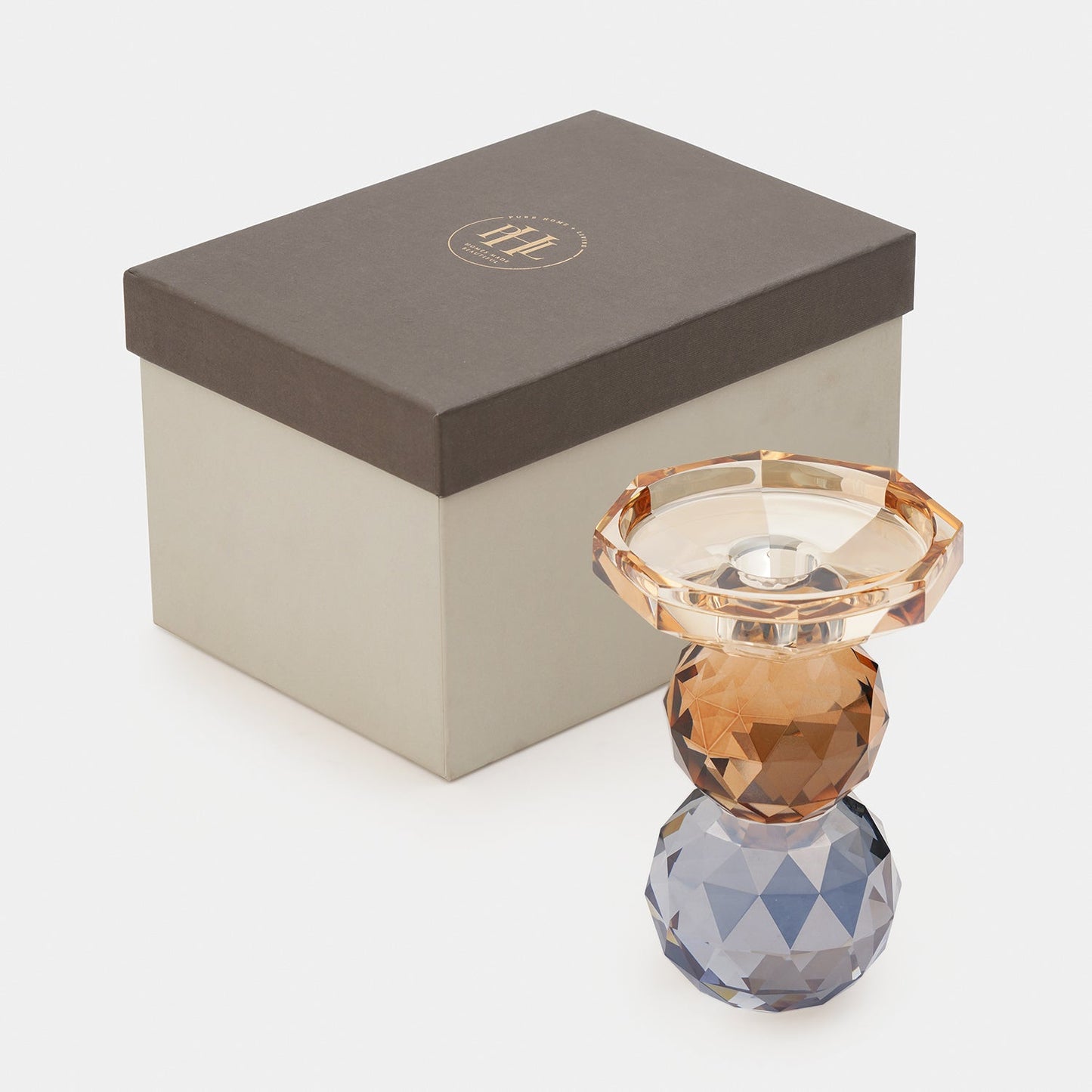 Amber Grey Cut Glass Crystal Candle Holder