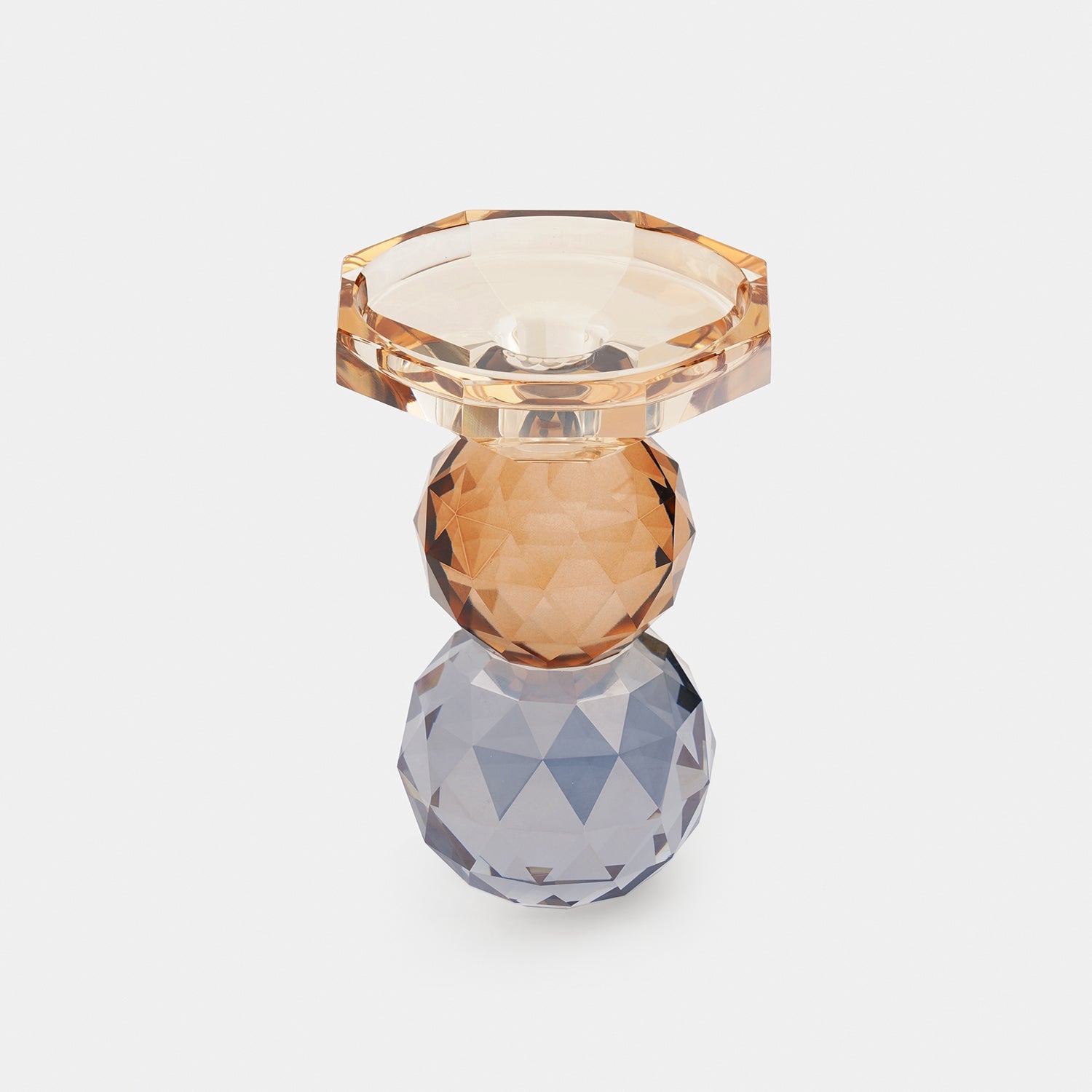 Amber Grey Cut Glass Crystal Candle Holder