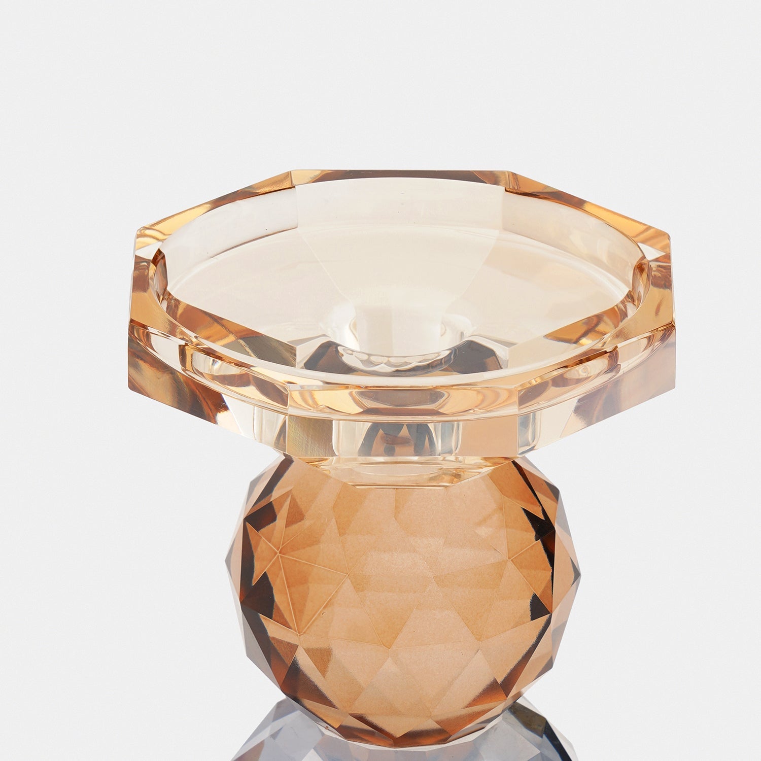 Amber Grey Cut Glass Crystal Candle Holder