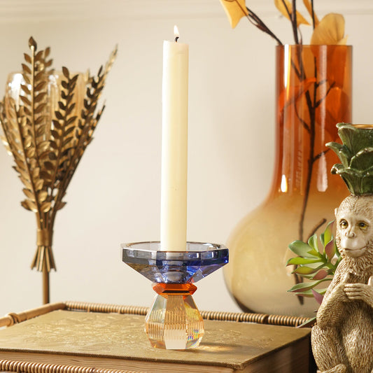 Amber & Blue Glass Crystal Candle Holder