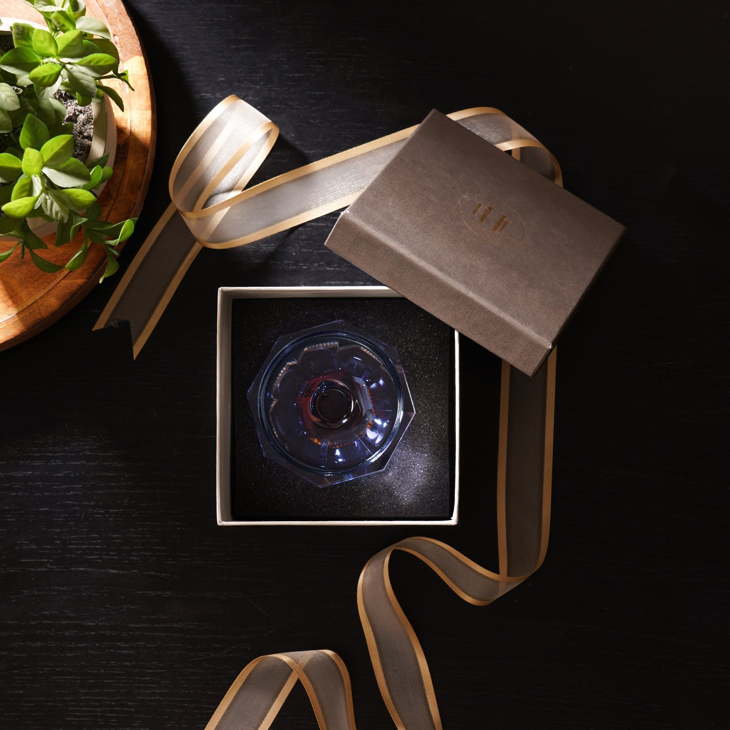 Amber & Blue Glass Crystal Candle Holder