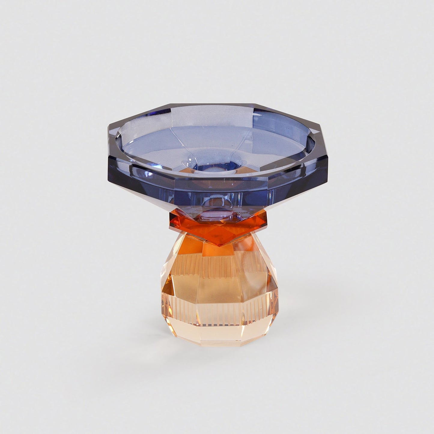 Amber & Blue Glass Crystal Candle Holder
