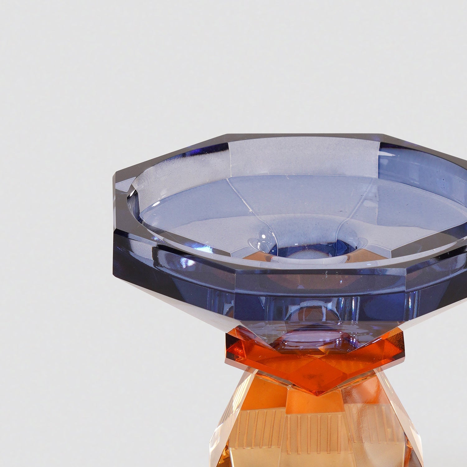 Amber & Blue Glass Crystal Candle Holder