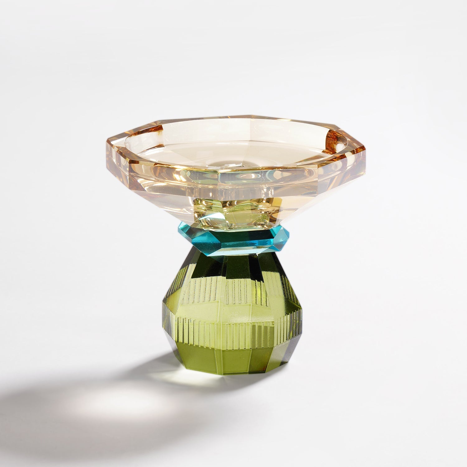 Amber & Green Glass Crystal Candle Holder