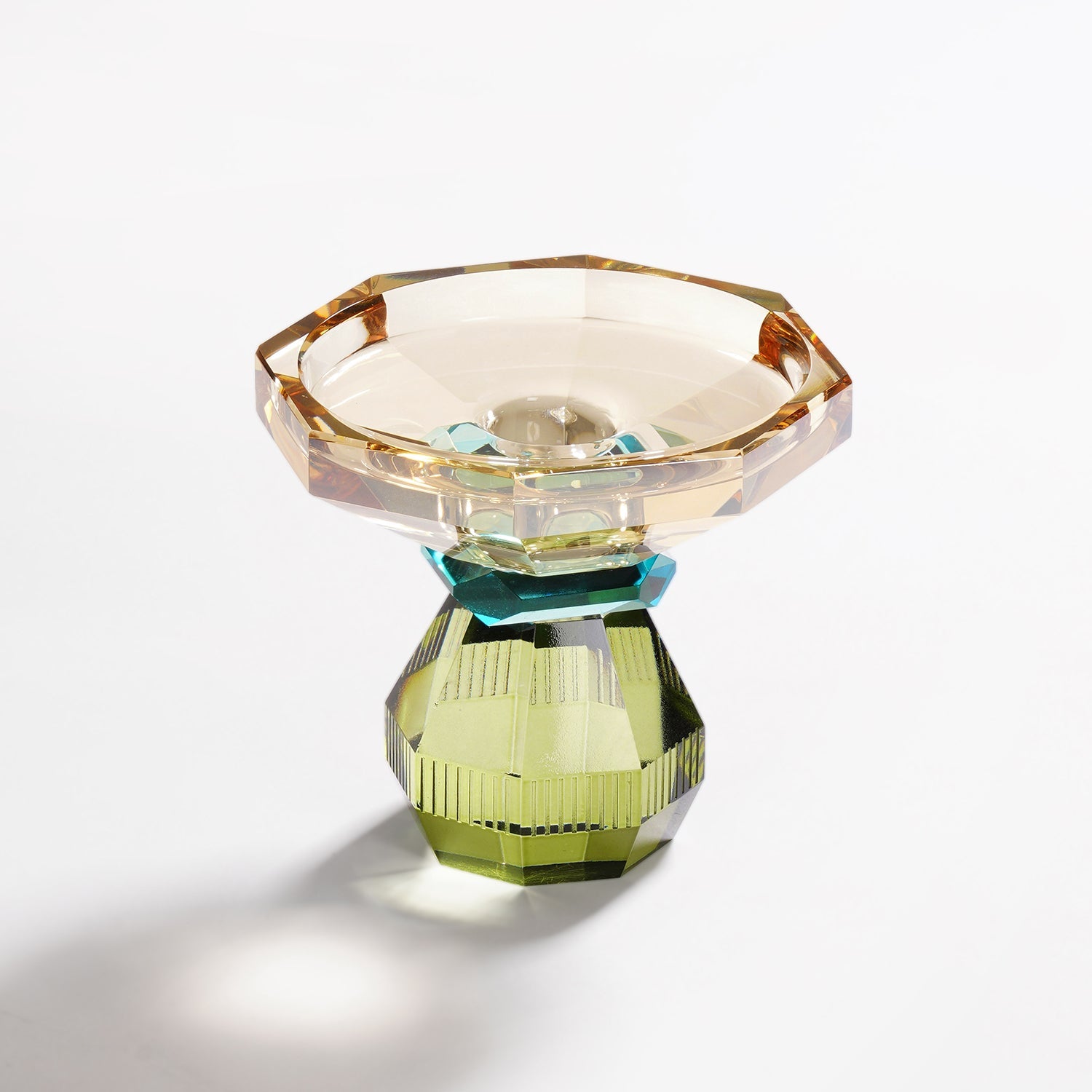 Amber & Green Glass Crystal Candle Holder