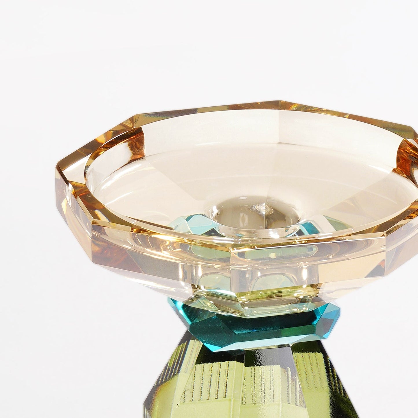 Amber & Green Glass Crystal Candle Holder