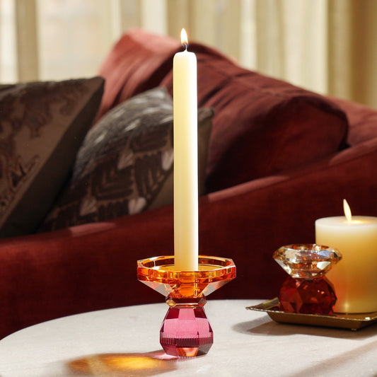 Amber & Pink Glass Crystal Candle Holder