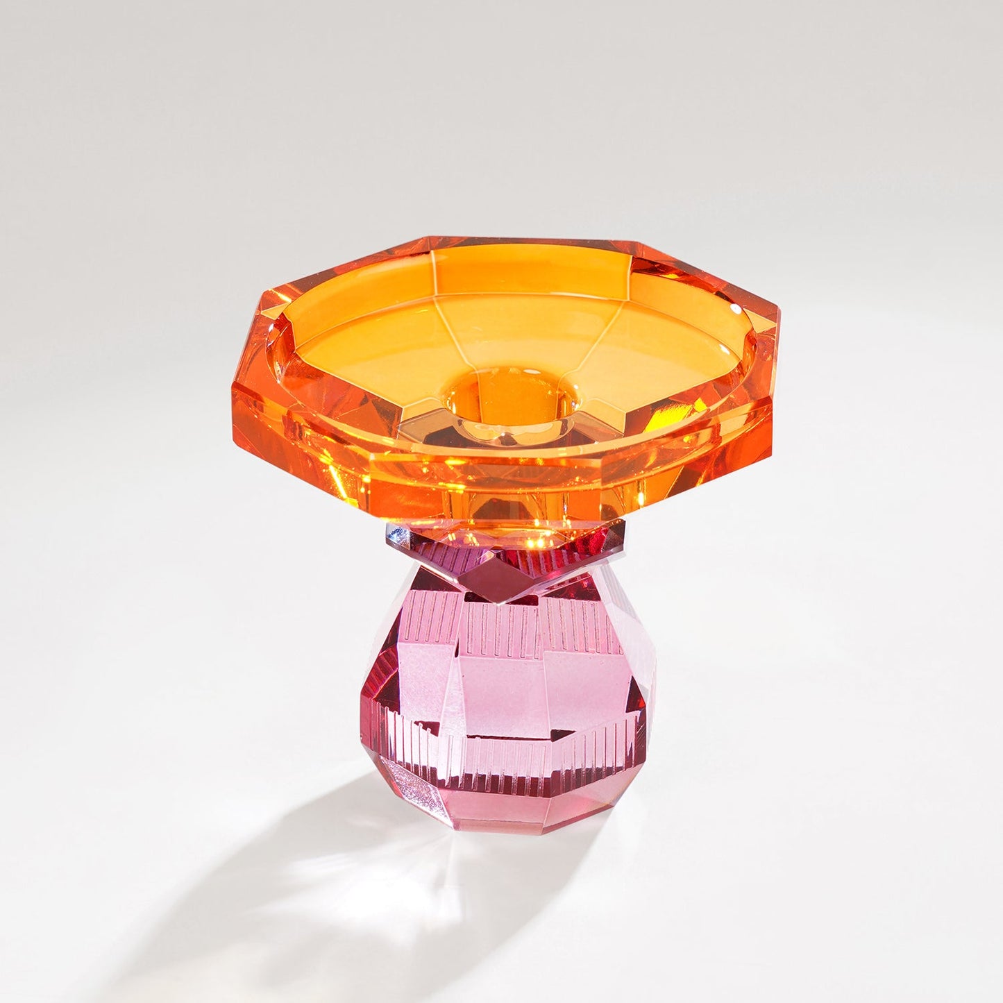 Amber & Pink Glass Crystal Candle Holder