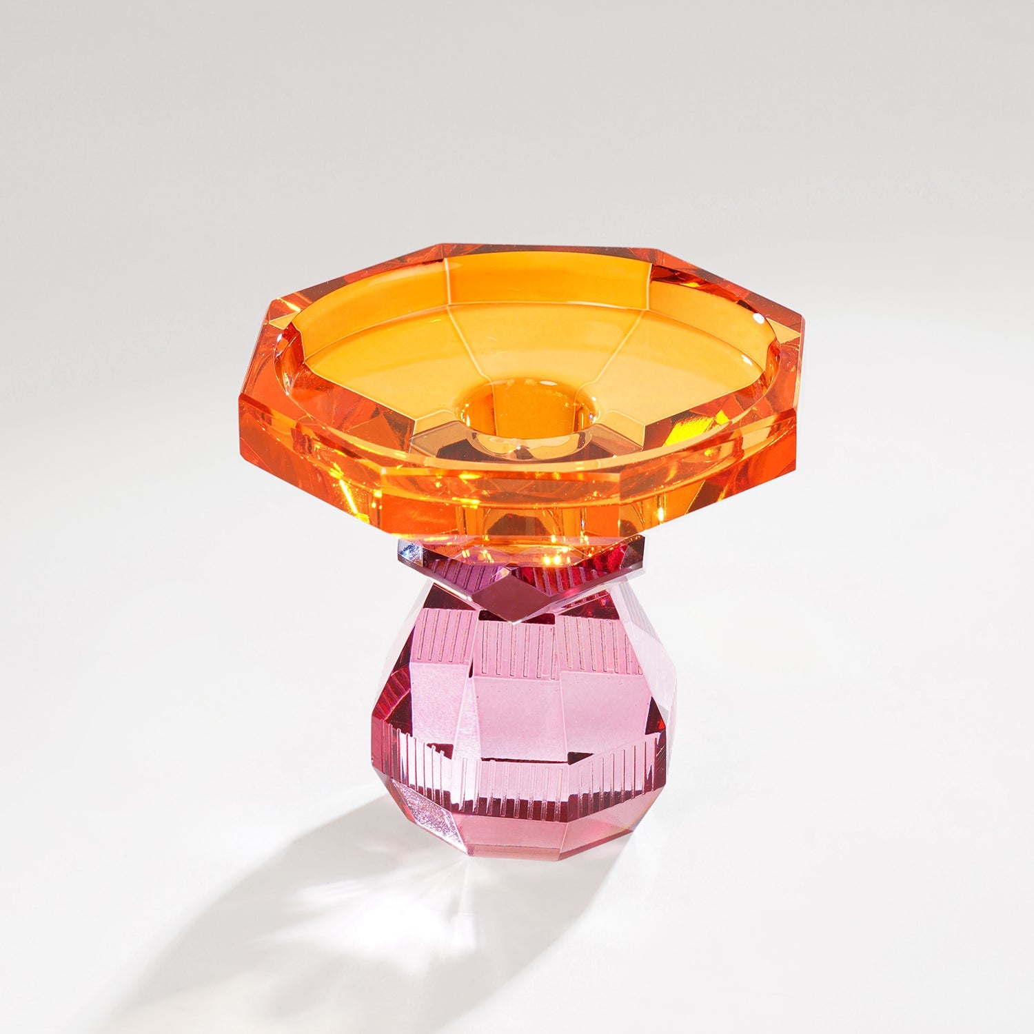 Amber & Pink Glass Crystal Candle Holder