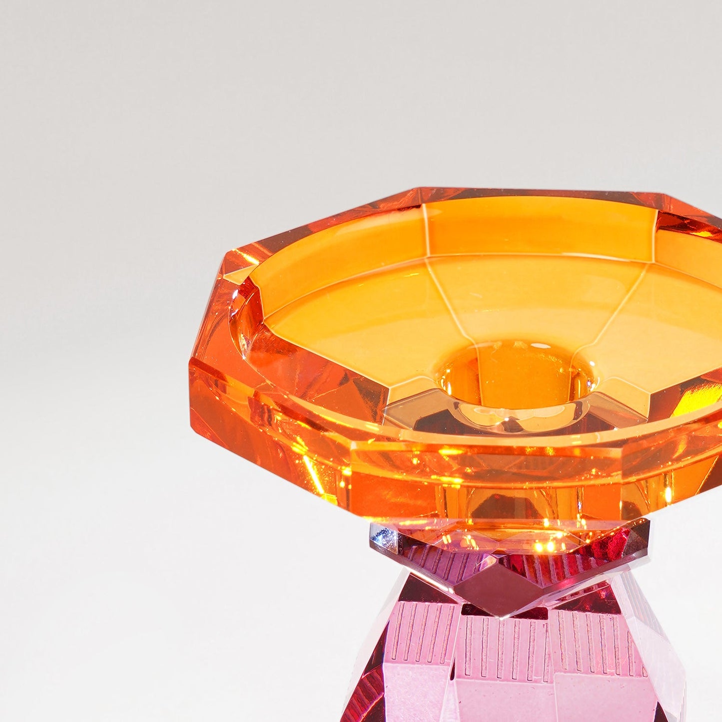 Amber & Pink Glass Crystal Candle Holder