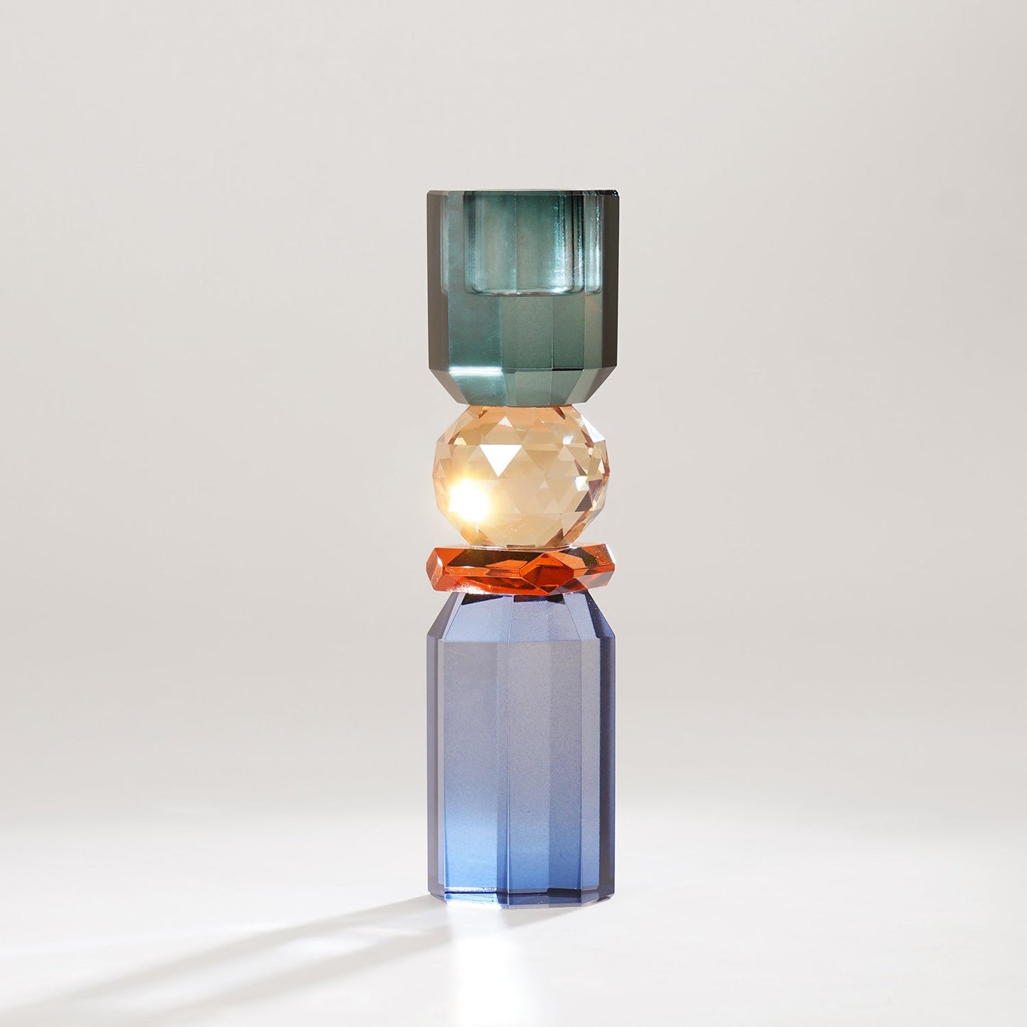 Blue Amber Crylindrical Glass Crystal Candle Holder