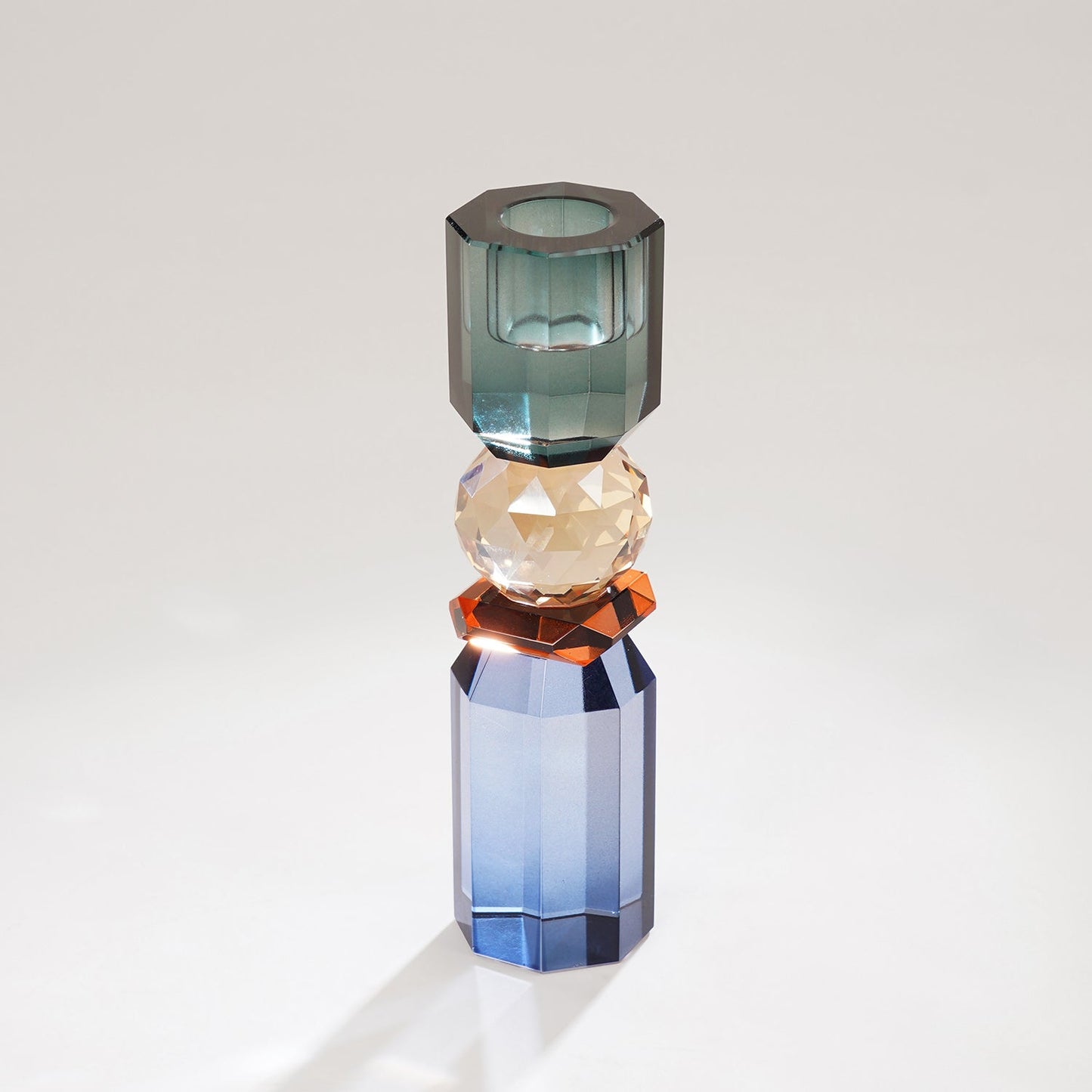 Blue Amber Crylindrical Glass Crystal Candle Holder